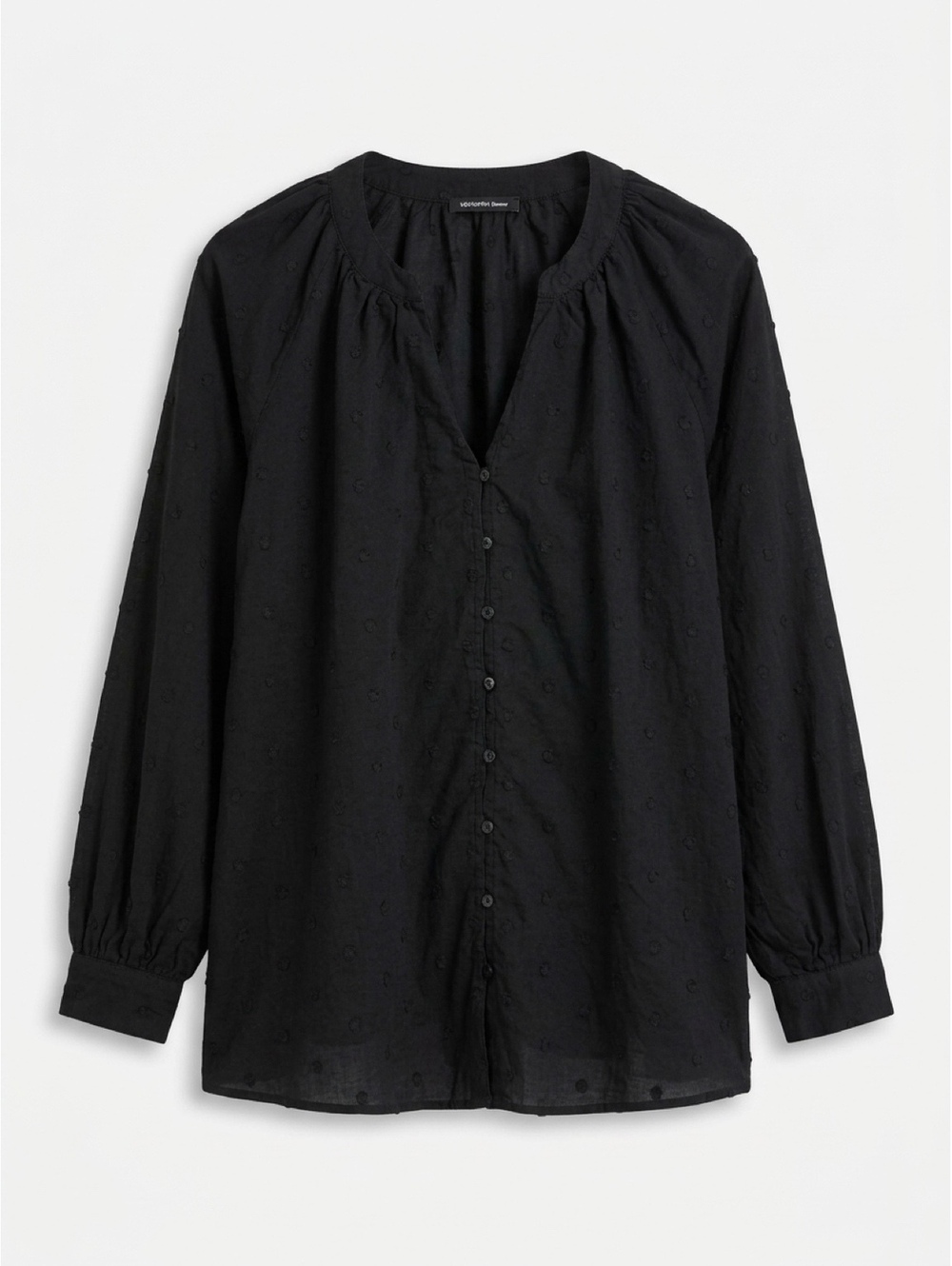 Monoprix Femme Black Dobby Dot Blouse Size 46 Long Sleeve Button Front Boho